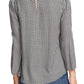 CeCe Women's Check Long Sleeve Peter Pan Collar Top Black Size Small