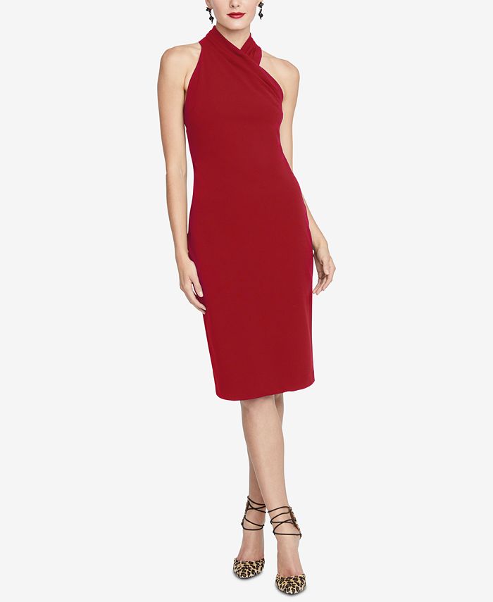 Rachel Roy Women's Drapey Halter MIDI Dress Red Size X-Small