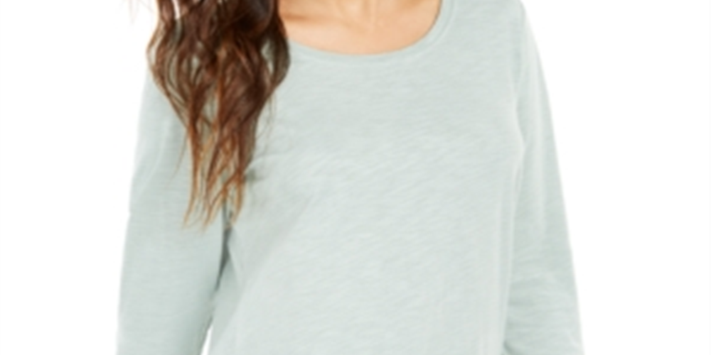 Style & Co Women's Long Sleeve Crewneck Top Green Size Medium