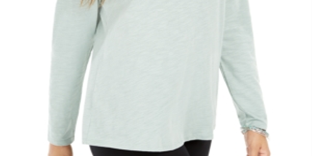 Style & Co Women's Long Sleeve Crewneck Top Green Size Medium