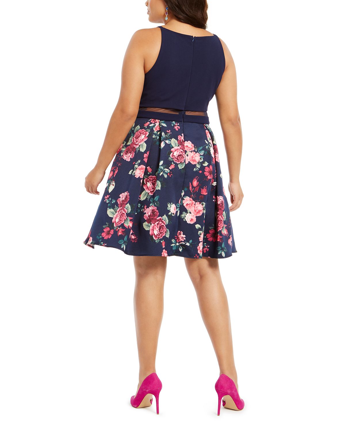 B Darlin Women's Floral Sleeveless Jewel Neck Above the Knee Fit Flare Party Dress Blue Size 14