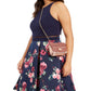 B Darlin Women's Floral Sleeveless Jewel Neck Above the Knee Fit Flare Party Dress Blue Size 14