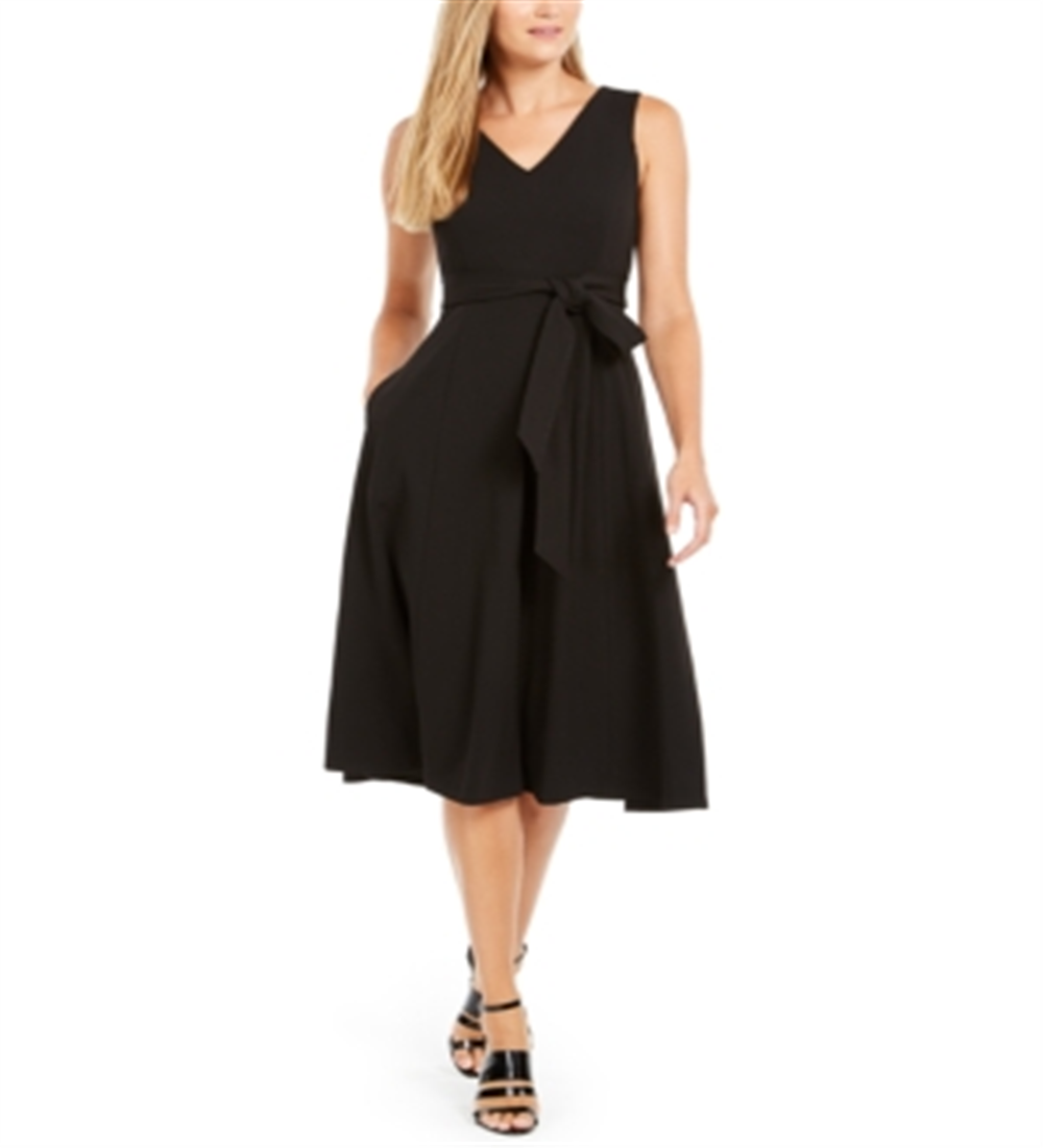 Calvin Klein Women's Belted V Neck Dress Black Size 2