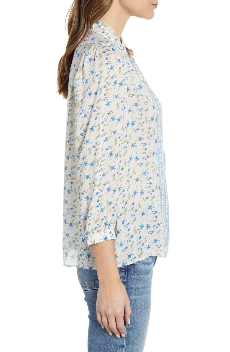 Lucky Brand Women's Megan Mixed Print Top White Size Medium