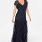 Adrianna Papell Women's Short Sleeve Full Length Sheath Evening Dress Blue Size 2