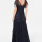 Adrianna Papell Women's Short Sleeve Full Length Sheath Evening Dress Blue Size 2