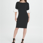 डीकेएनवाई महिलाओं के लिए बेल स्लीव, ज्वेल नेक, घुटने तक की बॉडी कॉन फॉर्मल ड्रेस, काला, साइज़ 16