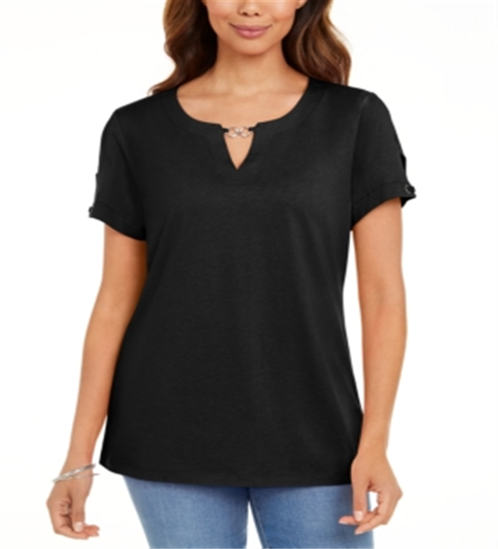 Karen Scott Women's Keyhole T-Shirt Black Size Small