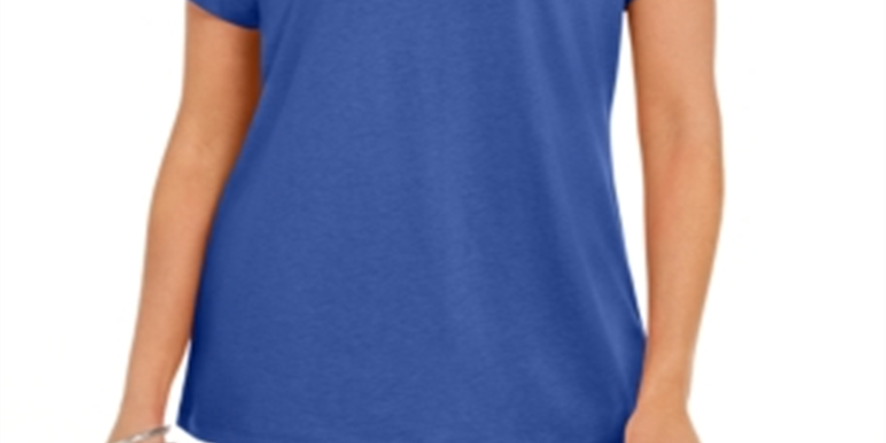 Karen Scott Women's Keyhole T-Shirt Blue Size Small