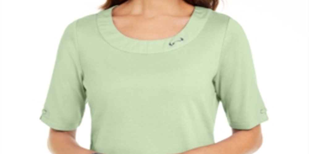 Karen Scott Women's Cotton Ring Top Green Size Small