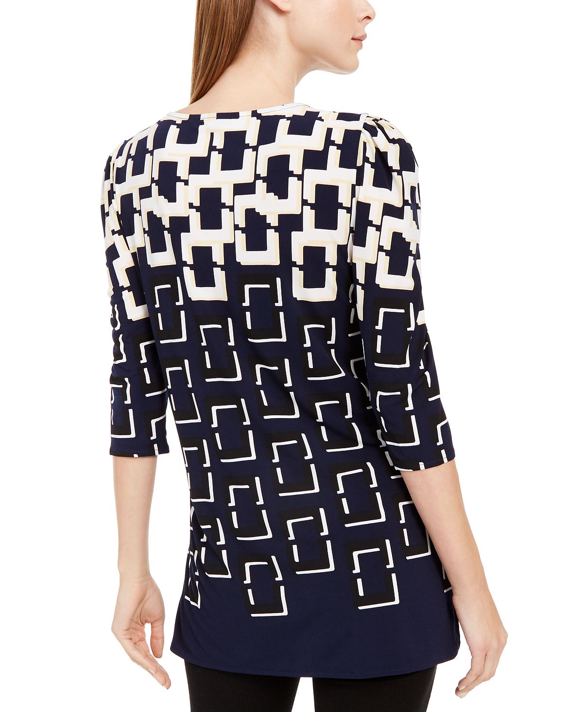Alfani Women's Patterned 3/4 Sleeve Scoop Neck Top Blue Size Petite X-Large