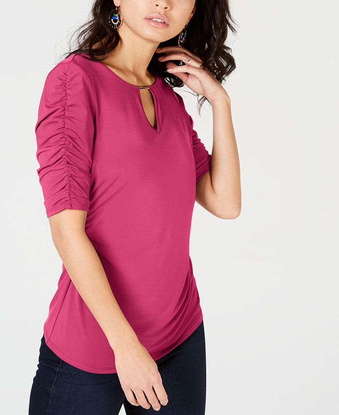 Thalia Sodi Women's Elbow Sleeve Keyhole Top Pink Size XX-Large