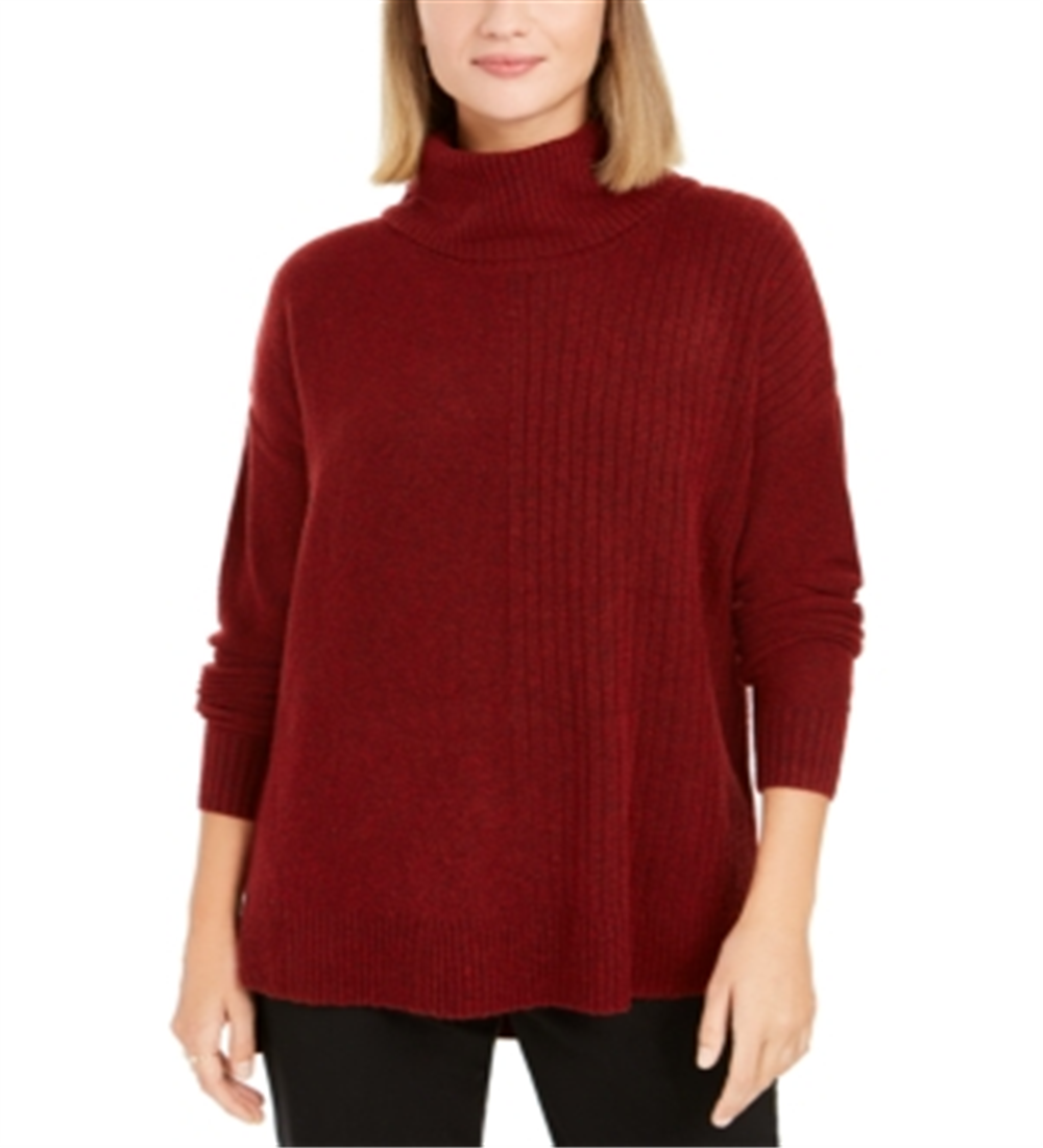Style & Co Women's Ribbed Turtleneck Sweater Red Size Petite L