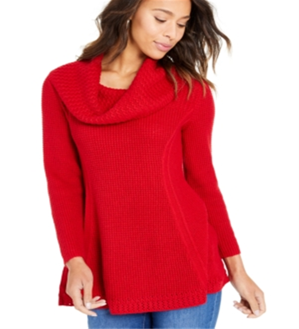 Style & Co Women's Cowlneck Tunic Sweater Red Size Petite S