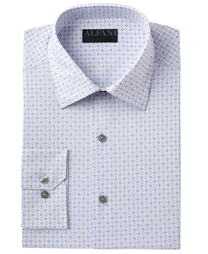 Alfani Men's Circle Geo Print Dress Shirt Gray Size 15.5x32-33