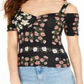 Guess Women's Ruched Front Open Shoulder Jada Crop Top Black Size Medium