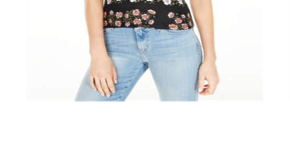 Guess Women's Ruched Front Open Shoulder Jada Crop Top Black Size Medium