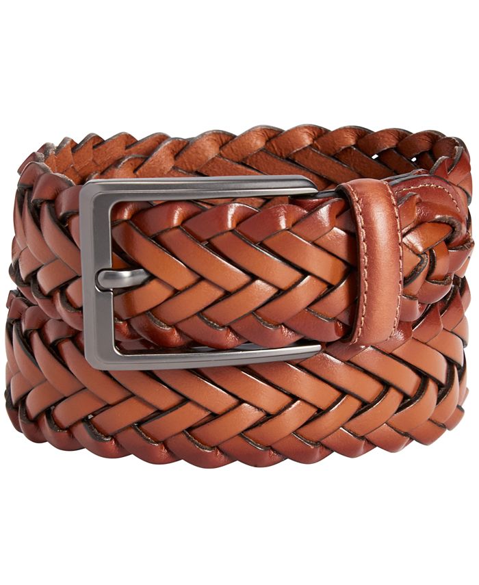 Perry Ellis Men's Bonded Leather Woven Braided Belt Brown Size Large