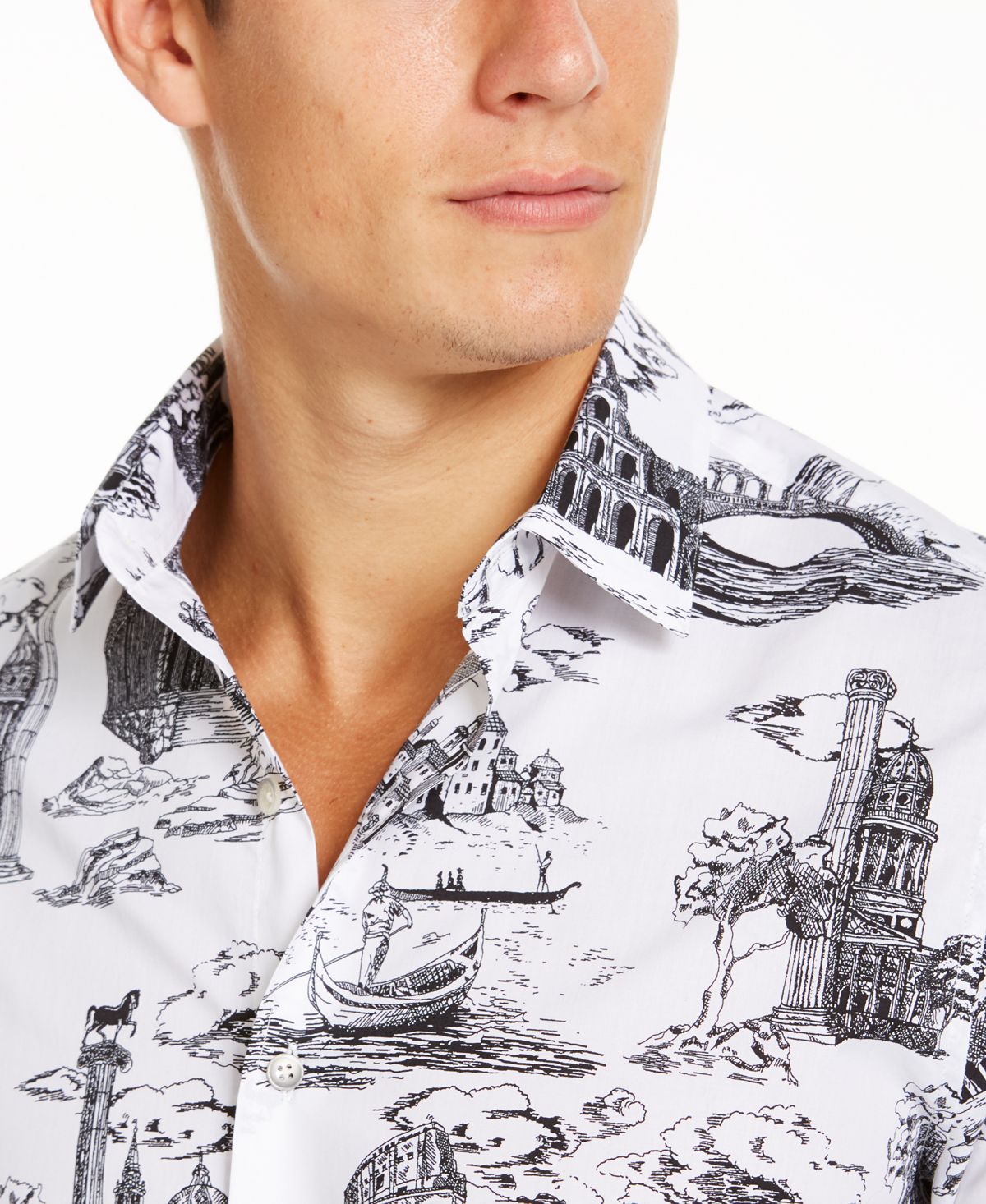 Tasso Elba Men's Patterned Long Sleeve Classic Fit Casual Shirt White Size Large