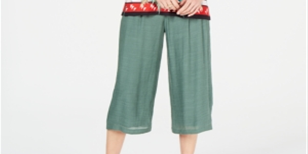 JM Collection Women's Ring Trim Printed Tunic Green Size Petite Small