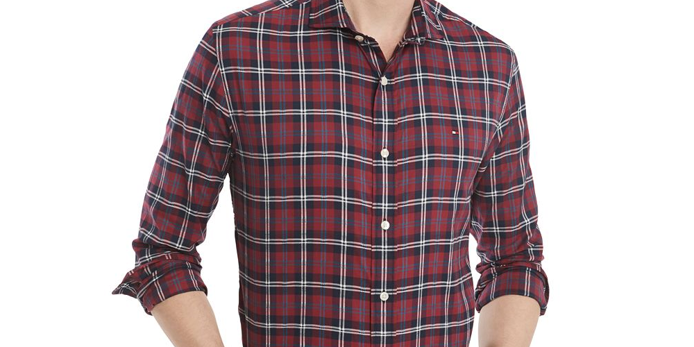 Tommy Hilfiger Men's Plaid Cotton Button Down Shirt Purple Size S