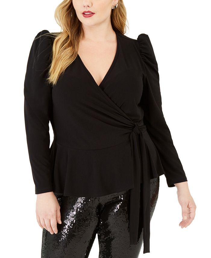 INC International Concepts Women's Puff Shoulder Wrap Top Black Size 0X