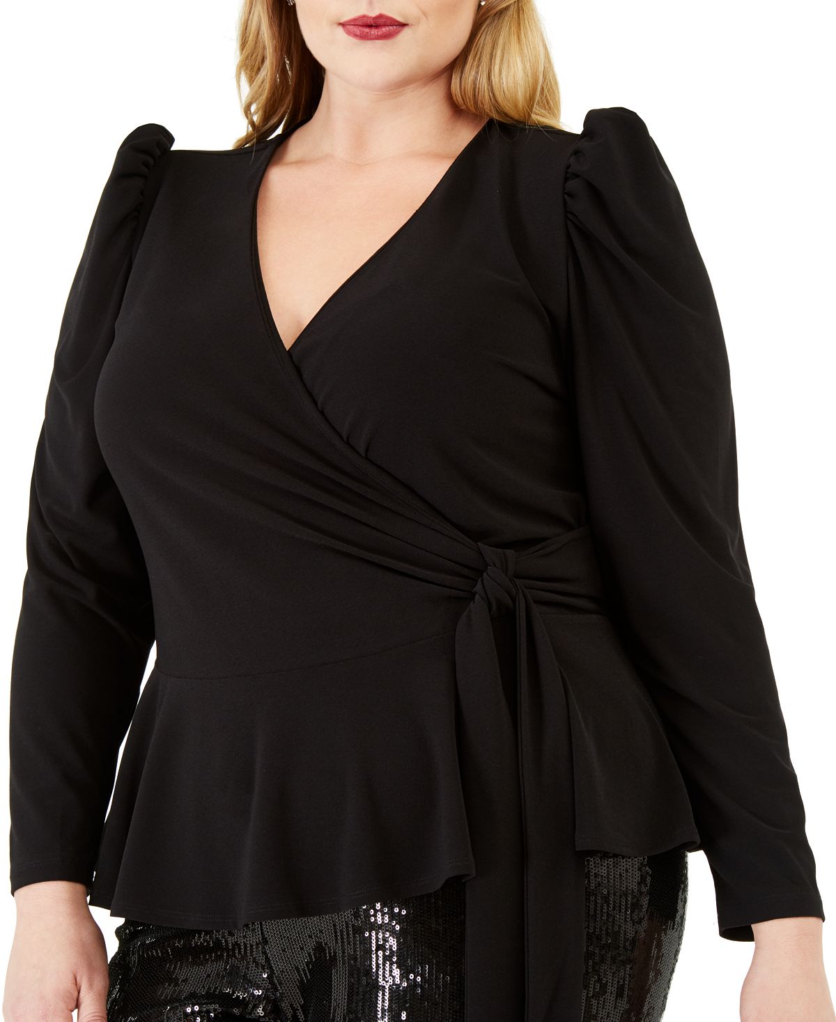 INC International Concepts Women's Puff Shoulder Wrap Top Black Size 0X