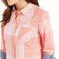 Tommy Hilfiger Women's Coral Plaid Long Sleeve Button up Top Orange Size Medium