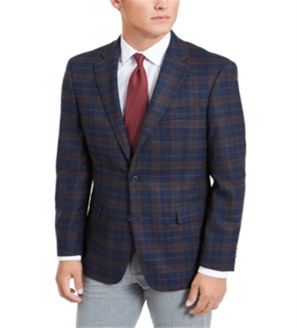 Tommy Hilfiger Men's Plaid Classic Fit Blazer Blue Size 42