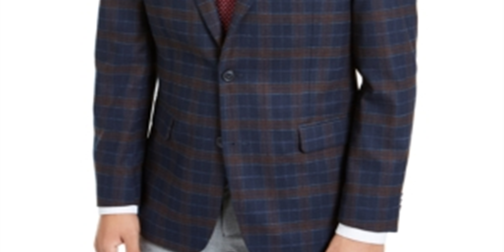 Tommy Hilfiger Men's Plaid Classic Fit Blazer Blue Size 42