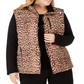 Calvin Klein Women's Plus Leopard Print Puffer Vest -Brown Size 0X