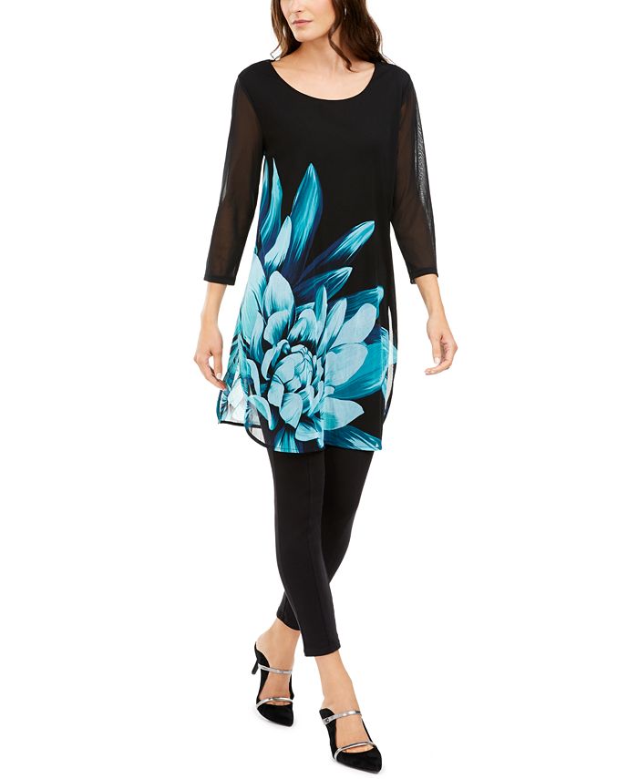 Alfani Women's Floral Print Tunic Black Size Petite Small