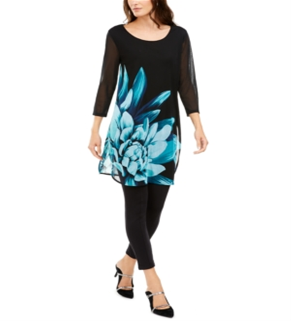 Alfani Women's Floral Print Tunic Black Size Petite Small