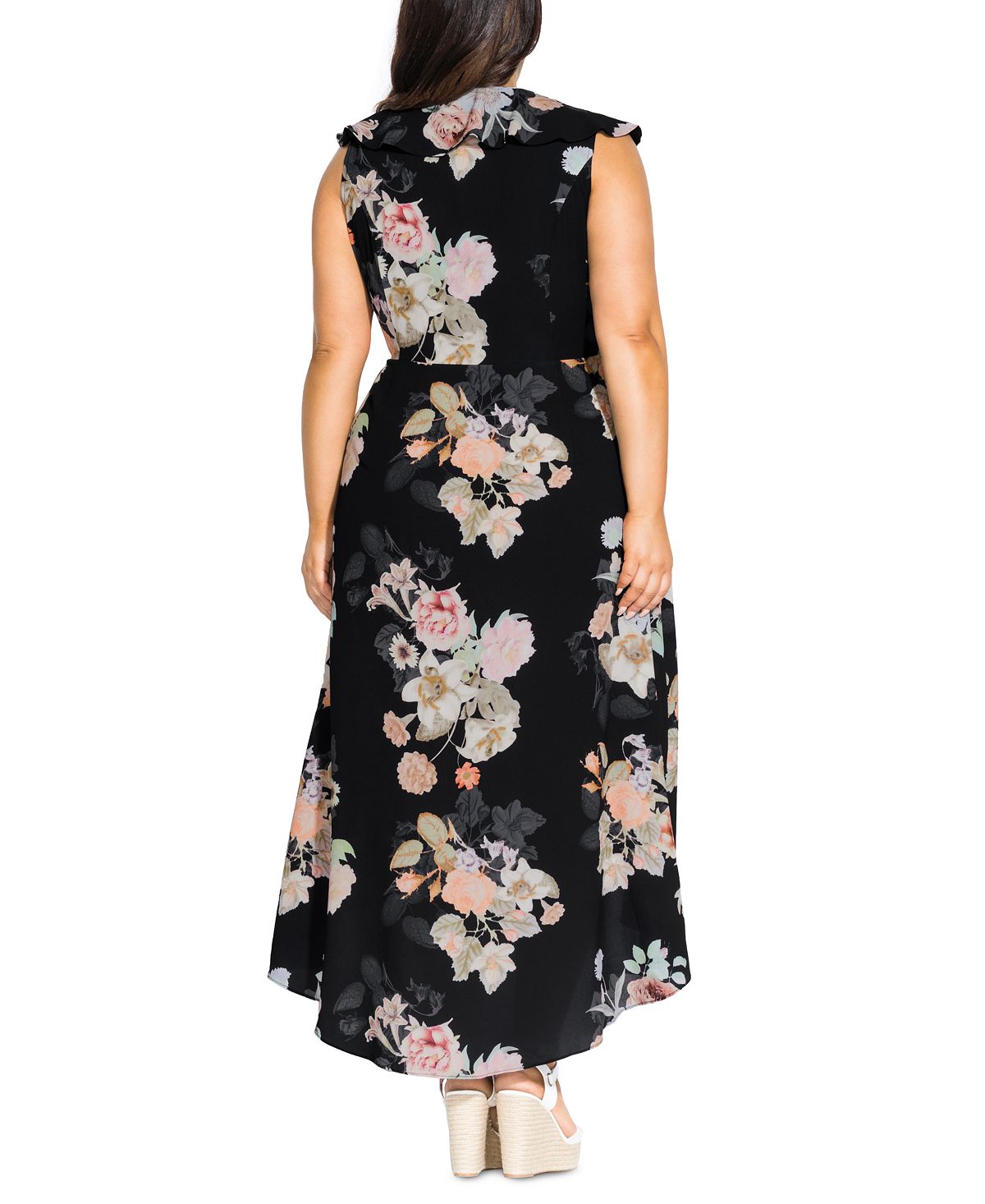 City Chic Women's Plus Floral Knot Front Wrap Dress Black Size 18W