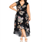 City Chic Women's Plus Floral Knot Front Wrap Dress Black Size 18W
