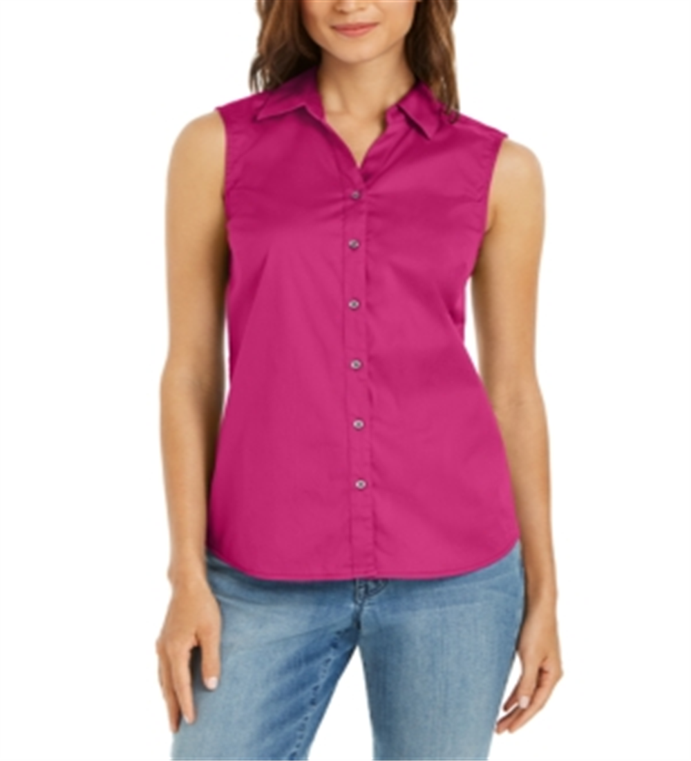 Charter Club Women's Button Front Top Pink Size 4