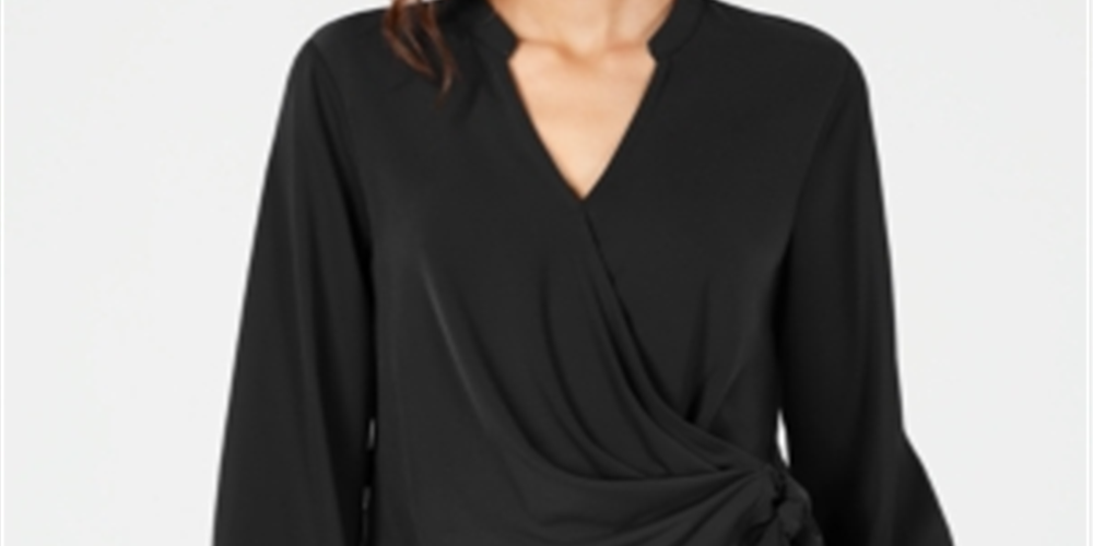 Alfani Women's Faux Wrap Surplice Top Black Size S