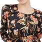 INC International Concepts Women's Floral Print Puff Sleeve Top Black Size Medium