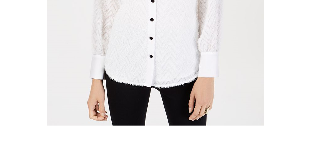 Alfani Women's Fringe Long Sleeves Button Down Top Brown Size X-Large
