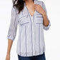 INC International Concepts Women's Striped Flap Pocket Shirt Blue Size X-Small