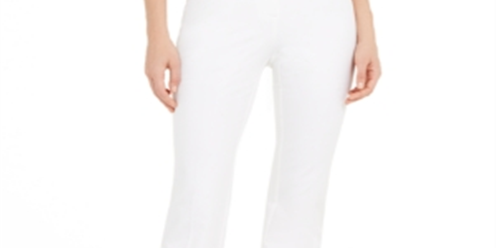 Alfani Women's High Waist Belted Straight Leg Pants White Size 14
