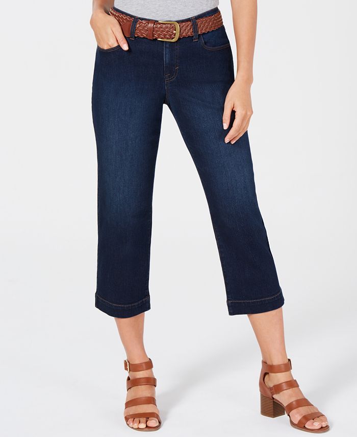 Style & Co Women's Petite Belted Capri Jeans Caneel Blue Size 4 P