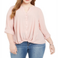 INC International Concepts Women's Roll Tab Long Sleeve Blouse Pink Size 0X
