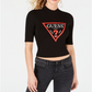 Guess Women's Mock Neck Elbow Sleeve Top Black Size Large