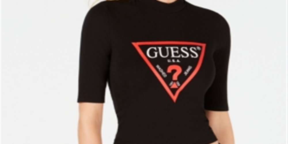 Guess Women's Mock Neck Elbow Sleeve Top Black Size Large