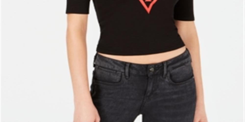 Guess Women's Mock Neck Elbow Sleeve Top Black Size Large