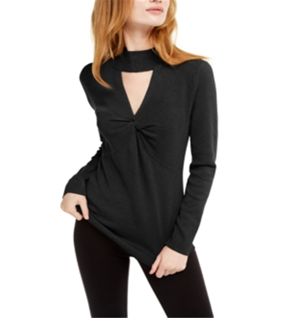 INC International Concepts Women's Mock Neck Keyhole Twist Sweater Black Size X-Small