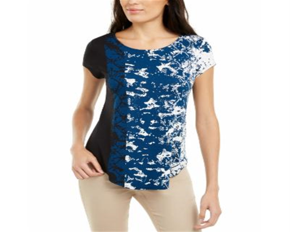 Alfani Women's Python Flank Teal Printed T-Shirt Blue Size Small