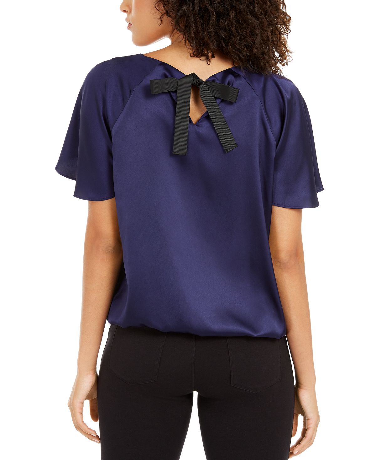Alfani Women's Mulberry Bow Back Satin Blouse Purple Size Large