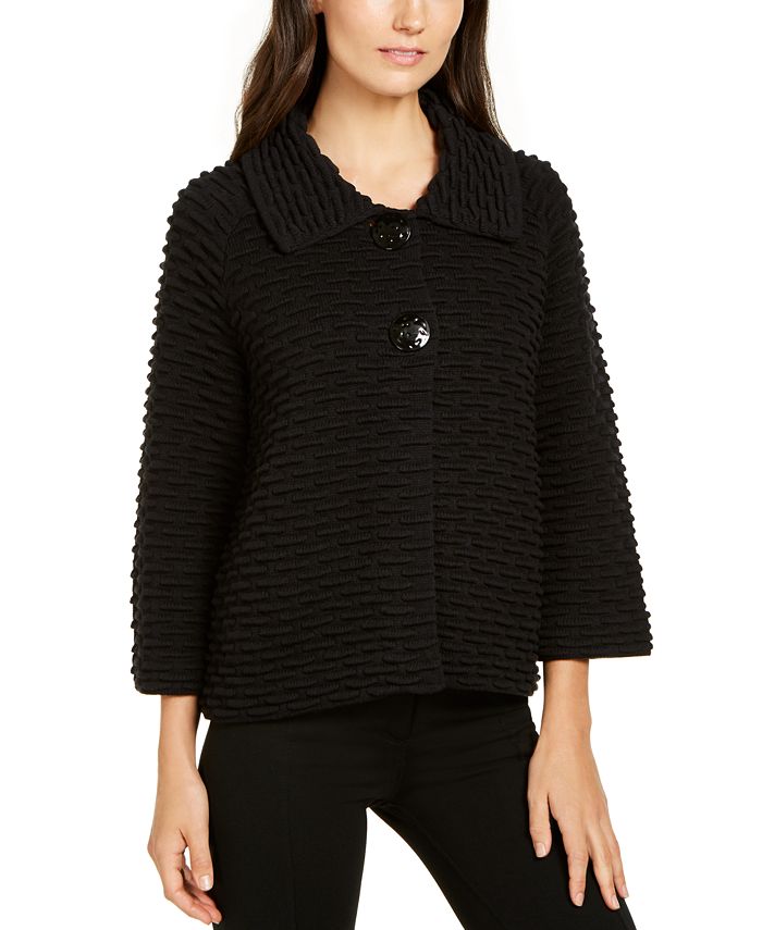 JM Collection Women's Two Button Textured Topper Black Size Petite S/M